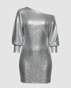 Shiny One Shoulder Mini Dress