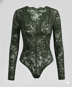 Women Lace Bodysuit Long Sleeve V-Neck
