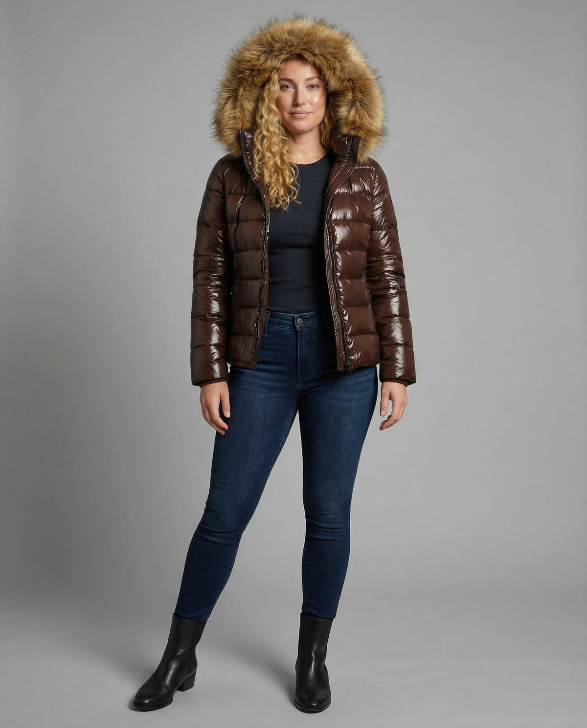 Women's Quilted Jacket Faux Fur Collar