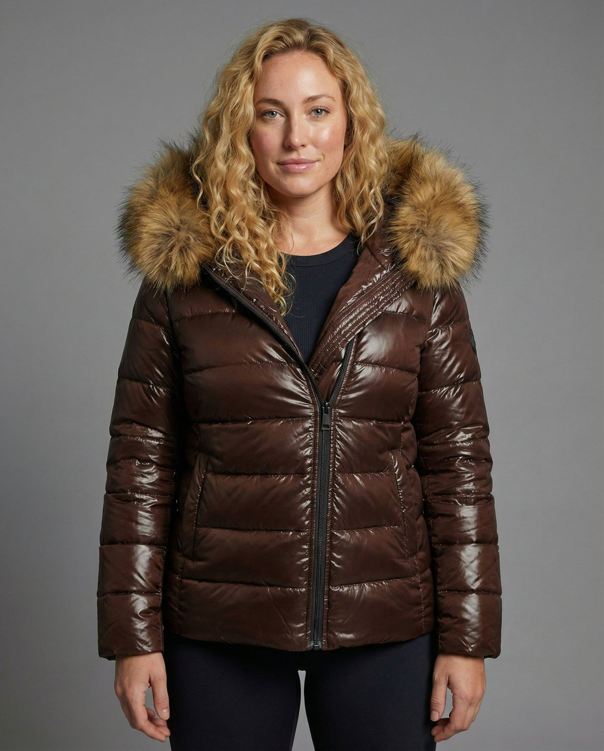 Women's Quilted Jacket Faux Fur Collar