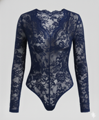 Women Lace Bodysuit Long Sleeve V-Neck