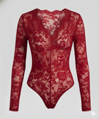 Women Lace Bodysuit Long Sleeve V-Neck