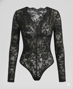Women Lace Bodysuit Long Sleeve V-Neck