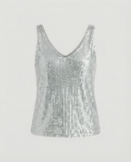 Shiny V-Neck Sequin Top
