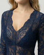 Women Lace Bodysuit Long Sleeve V-Neck