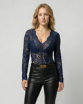 Women Lace Bodysuit Long Sleeve V-Neck