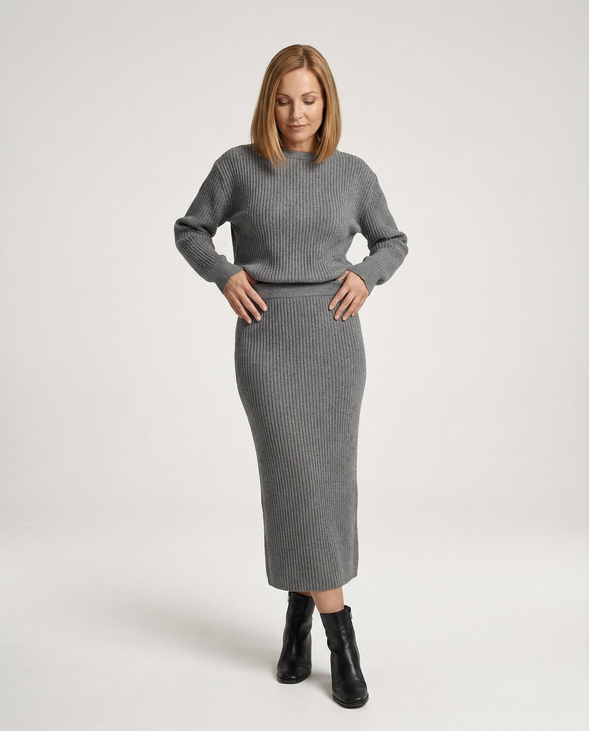 Elegant knit set sweater skirt